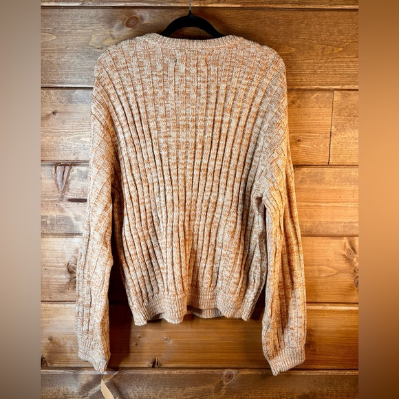 Oversized Rust & Cream Ribbed Cable Knit Sweater - Picture 3 of 5